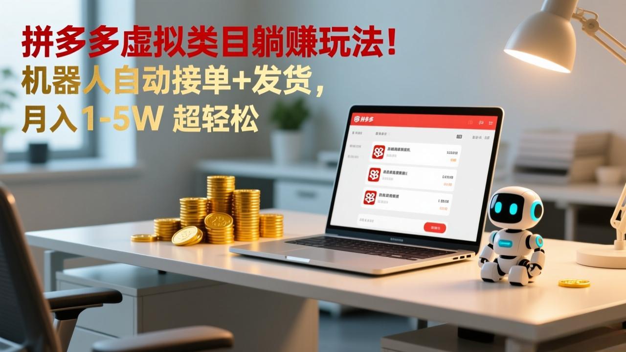 多多虚拟类目躺赚玩法!机器人自动接单+发货,月入 1-5W 超轻松-识享社