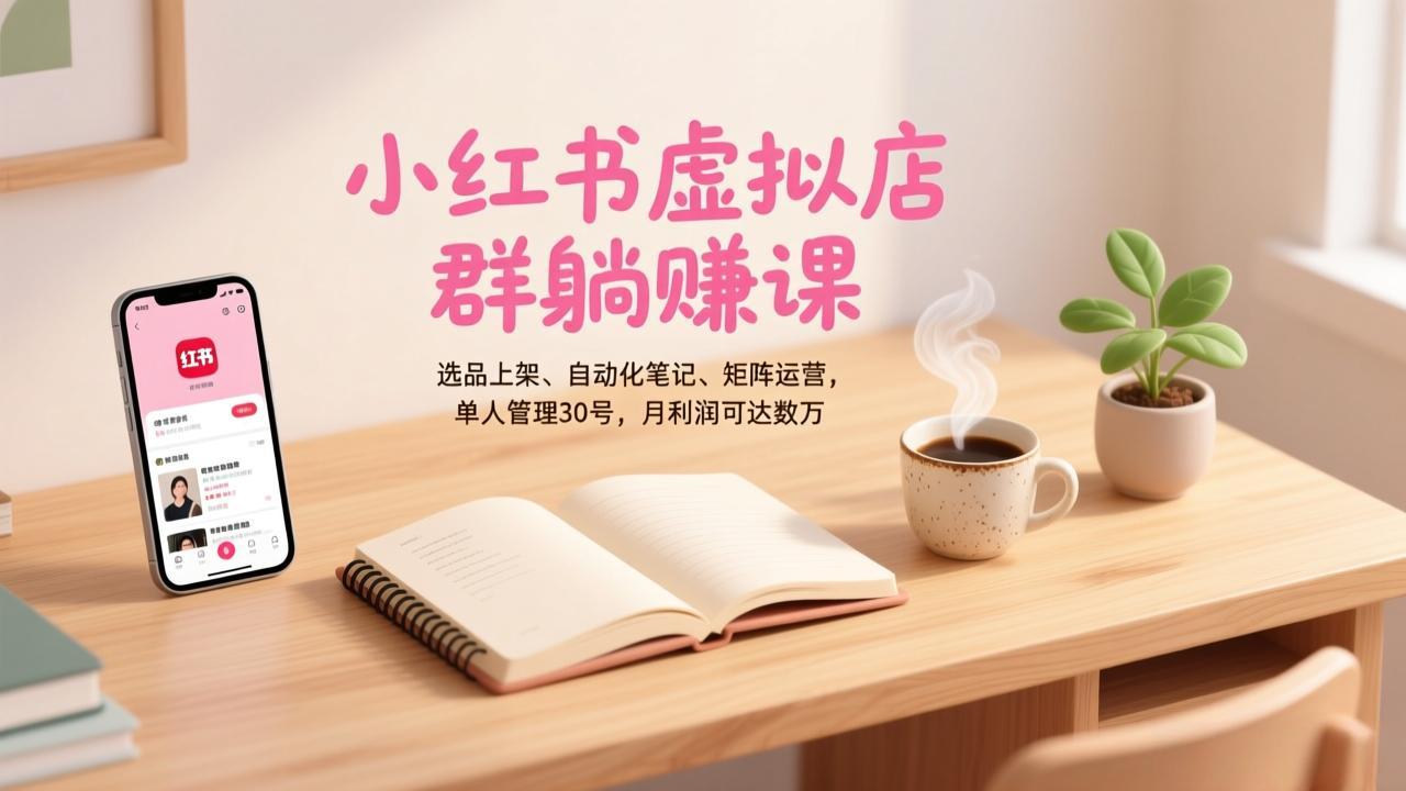 小红书虚拟店群躺赚课,选品上架、自动化笔记、矩阵运营,单人管理30号,月利润可达数万-识享社