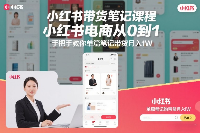 小红书带货笔记课程,小红书电商从0到1,手把手教你单篇笔记带货月入1W-识享社