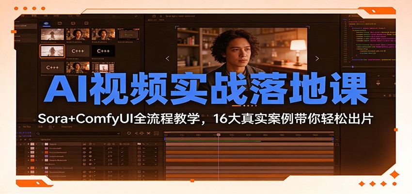 AI视频实战落地课:Sora+ComfyUI全流程教学,16大真实案例带你轻松出片-识享社