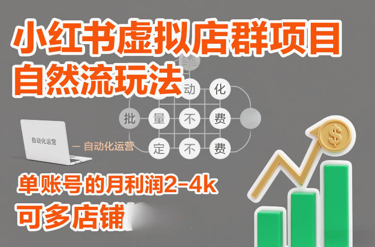小红书虚拟店群项目，自然流玩法，批量自动化，稳定不费号，单账号的月利润2-4k，可多店矩阵-识享社