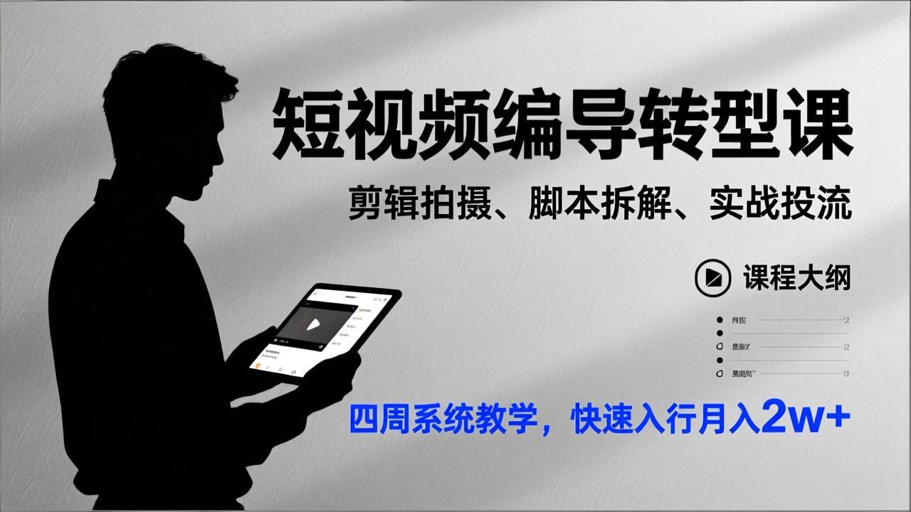 短视频编导转型课,剪辑拍摄、脚本拆解、实战投流,四周系统教学,快速入行月入2w+-识享社