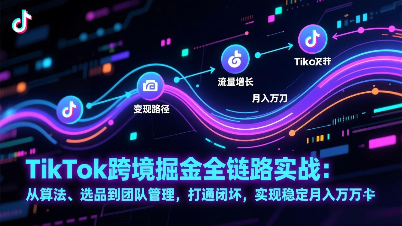 TikTok跨境掘金全链路实战：从算法、选品到团队管理，打通闭环，实现稳定月入万刀-识享社