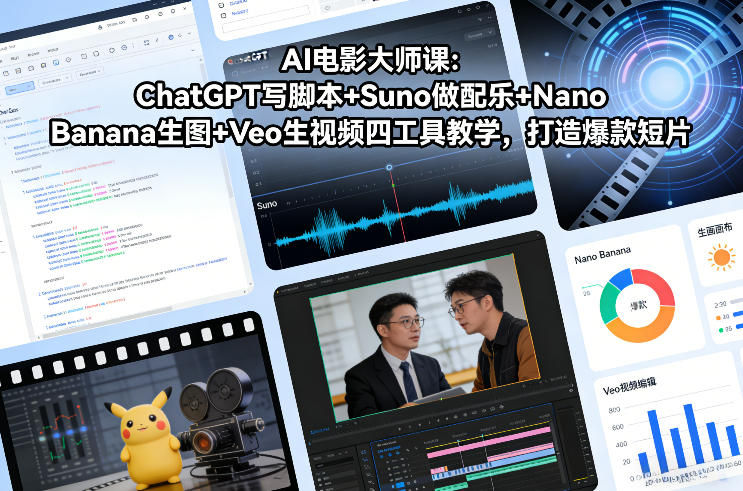 AI电影大师课:ChatGPT写脚本+Suno做配乐+Nano Banana生图+Veo生视频,打造爆款短片-识享社