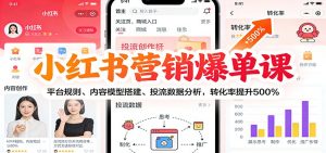 小红书营销爆单课:平台规则、内容模型搭建、投流数据分析,转化率提升500%-识享社