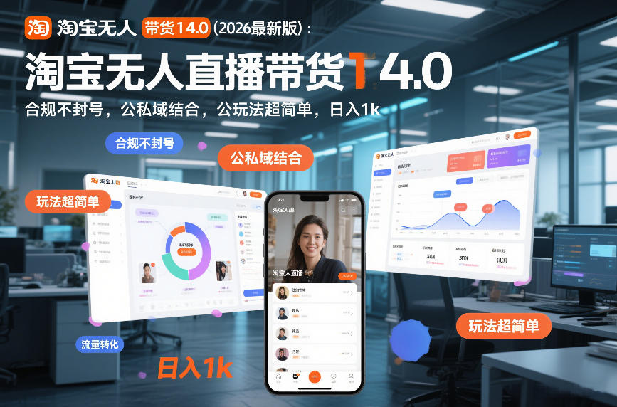 淘宝无人直播带货14.0(2026最新版):合规不封号,公私域结合,玩法超简单,日入1k+【揭秘】-识享社