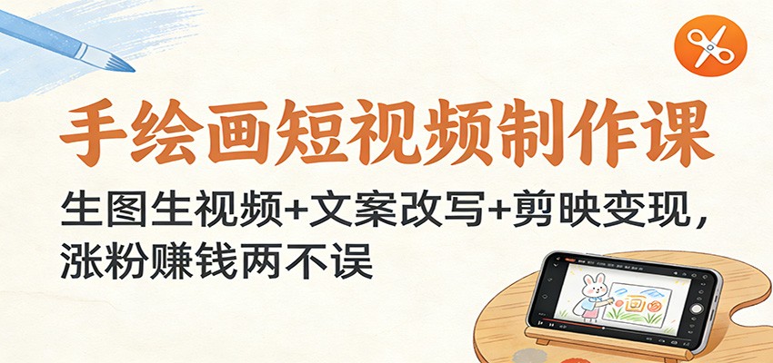 手绘画短视频制作课：生图生视频+文案改写+剪映变现，涨粉赚钱两不误-识享社