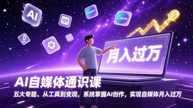 AI自媒体通识课,五大专题、从工具到变现,系统掌握AI创作,实现自媒体月入过万-识享社