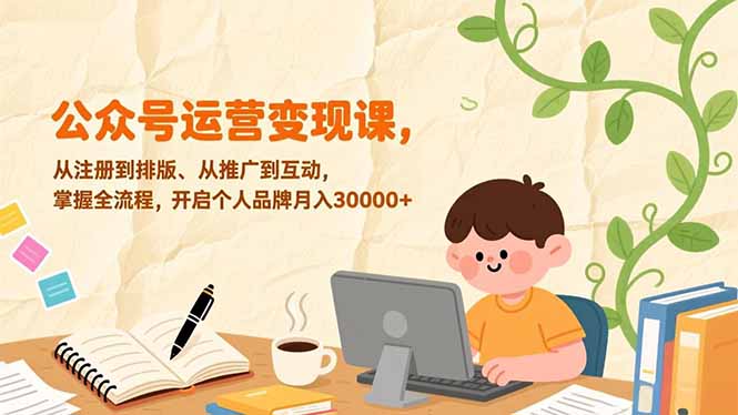 公众号运营变现课,从注册到排版、从推广到互动,掌握全流程,开启个人品牌月入30000+-识享社