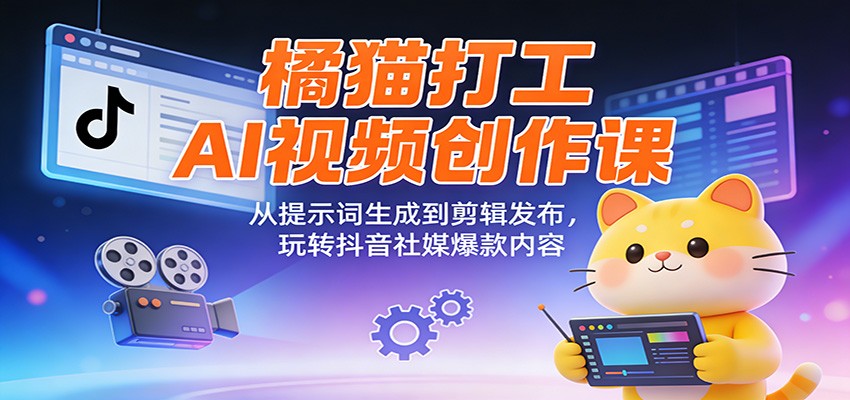 橘猫打工AI视频创作课:从提示词生成到剪辑发布,玩转抖音社媒爆款内容-识享社