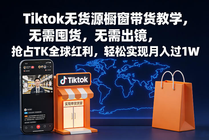 Tiktok无货源橱窗带货教学，无需囤货，无需出镜，抢占TK全球红利，轻松实现月入过1W-识享社
