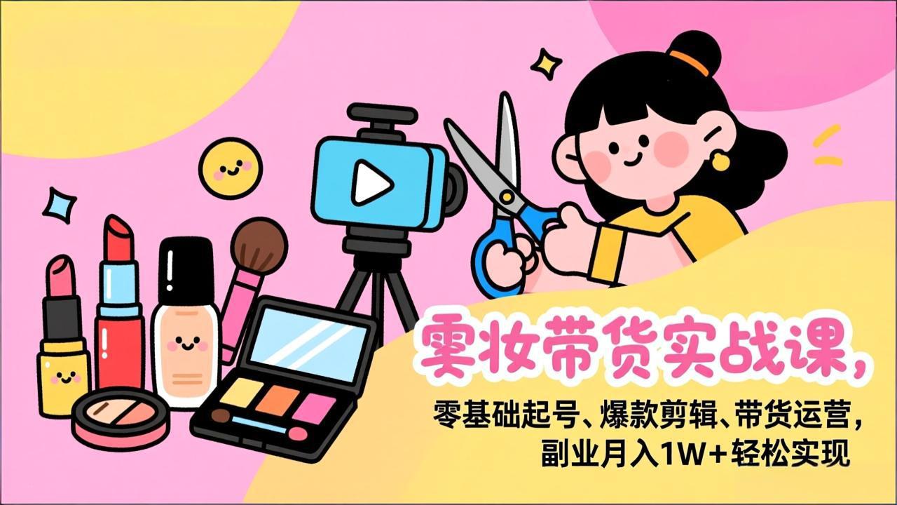 美妆带货实战课，零基础起号、爆款剪辑、带货运营，副业月入1W+轻松实现-识享社