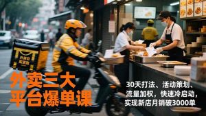 外卖三大平台爆单课,30天打法、活动策划、流量加权,快速冷启动,实现新店月销破3000单-识享社