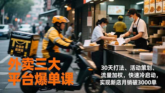 外卖三大平台爆单课,30天打法、活动策划、流量加权,快速冷启动,实现新店月销破3000单-识享社