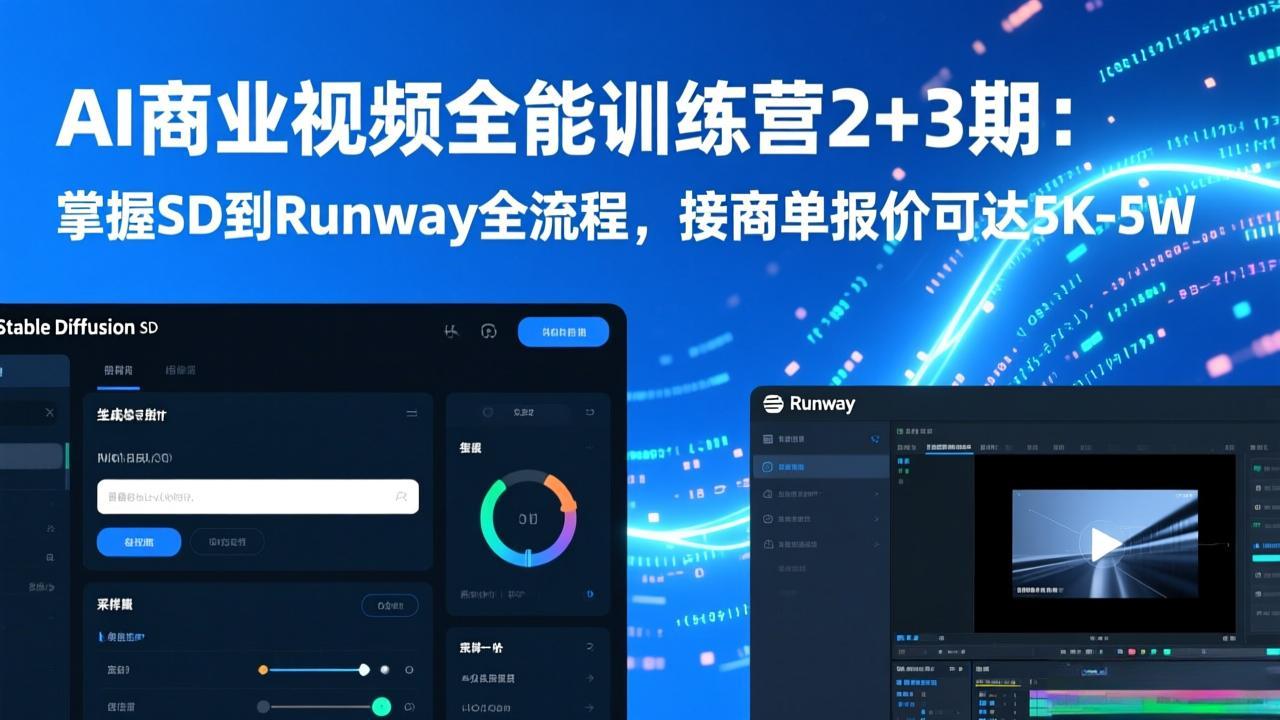 AI商业视频全能训练营2+3期:掌握SD到Runway全流程,接商单报价可达5K-5W-识享社