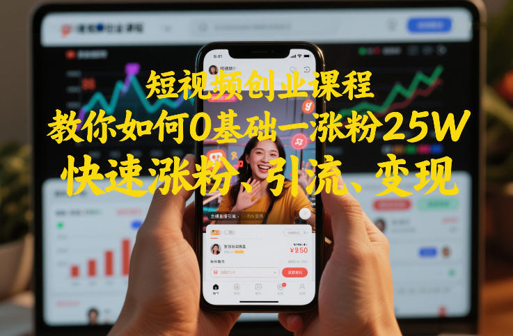 短视频创业课程，教你如何0基础一天涨粉25W，快速涨粉、引流、变现-识享社