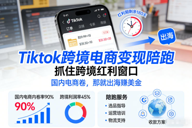 Tiktok跨境电商变现陪跑,抓住跨境红利窗口,国内电商卷,那就出海賺美金-识享社
