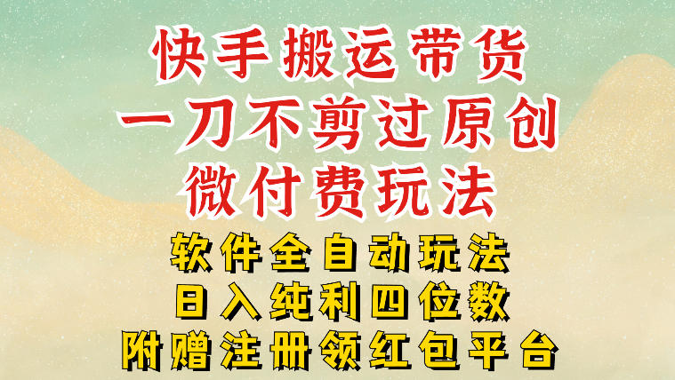 快手搬运带货，一刀不剪过原创，微付费玩法，软件全自动玩法，日入纯利四位数【揭秘】
