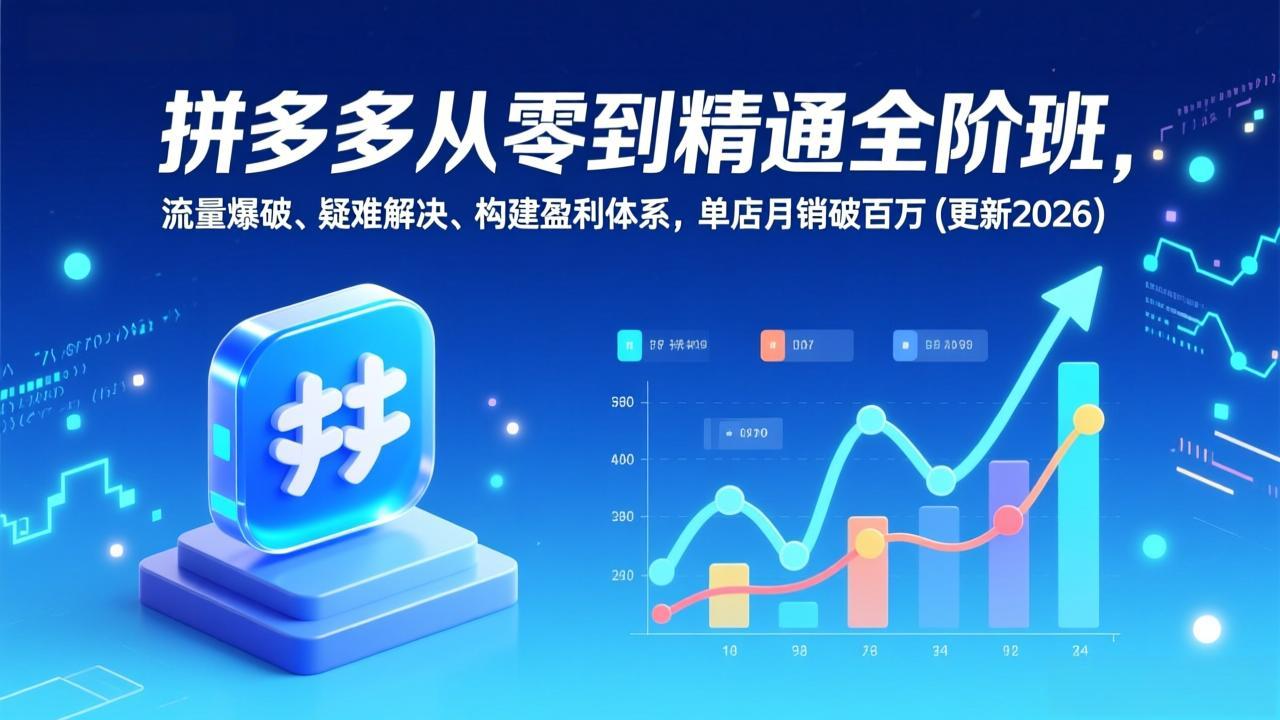 拼多多从零到精通全阶班,流量爆破、疑难解决,构建盈利体系,单店月销破百万(更新2026-识享社