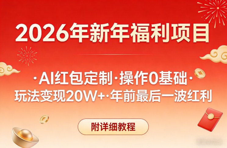 新年福利项目，AI红包定制，操作0基础，玩法变现20W+年前最后一波红利，附详细教程-识享社