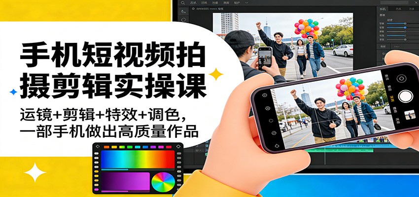 手机短视频拍摄剪辑实操课:运镜+剪辑+特效+调色,一部手机做出高质量作品-识享社
