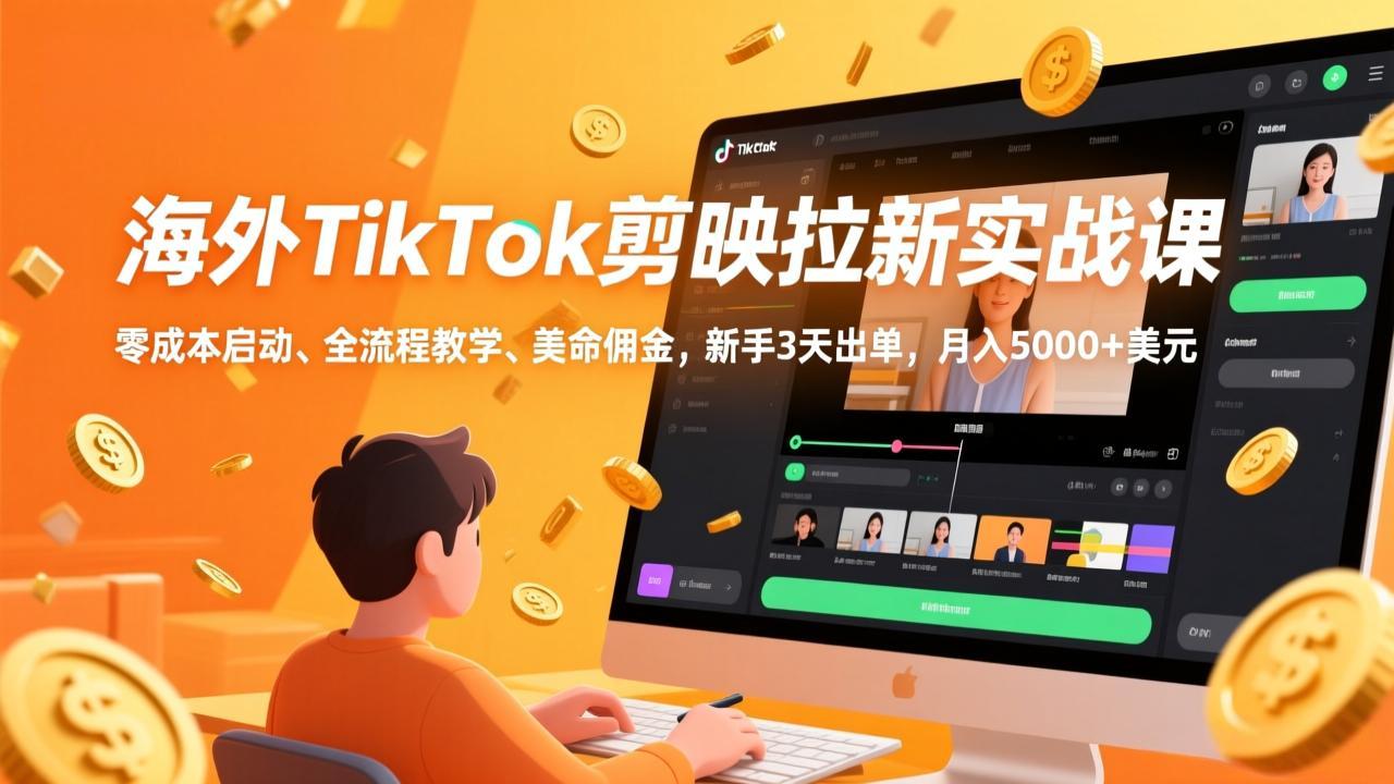 海外TikTok剪映拉新实战课,零成本启动、全流程教学、美金佣金,新手3天出单,月入5000+美元-识享社