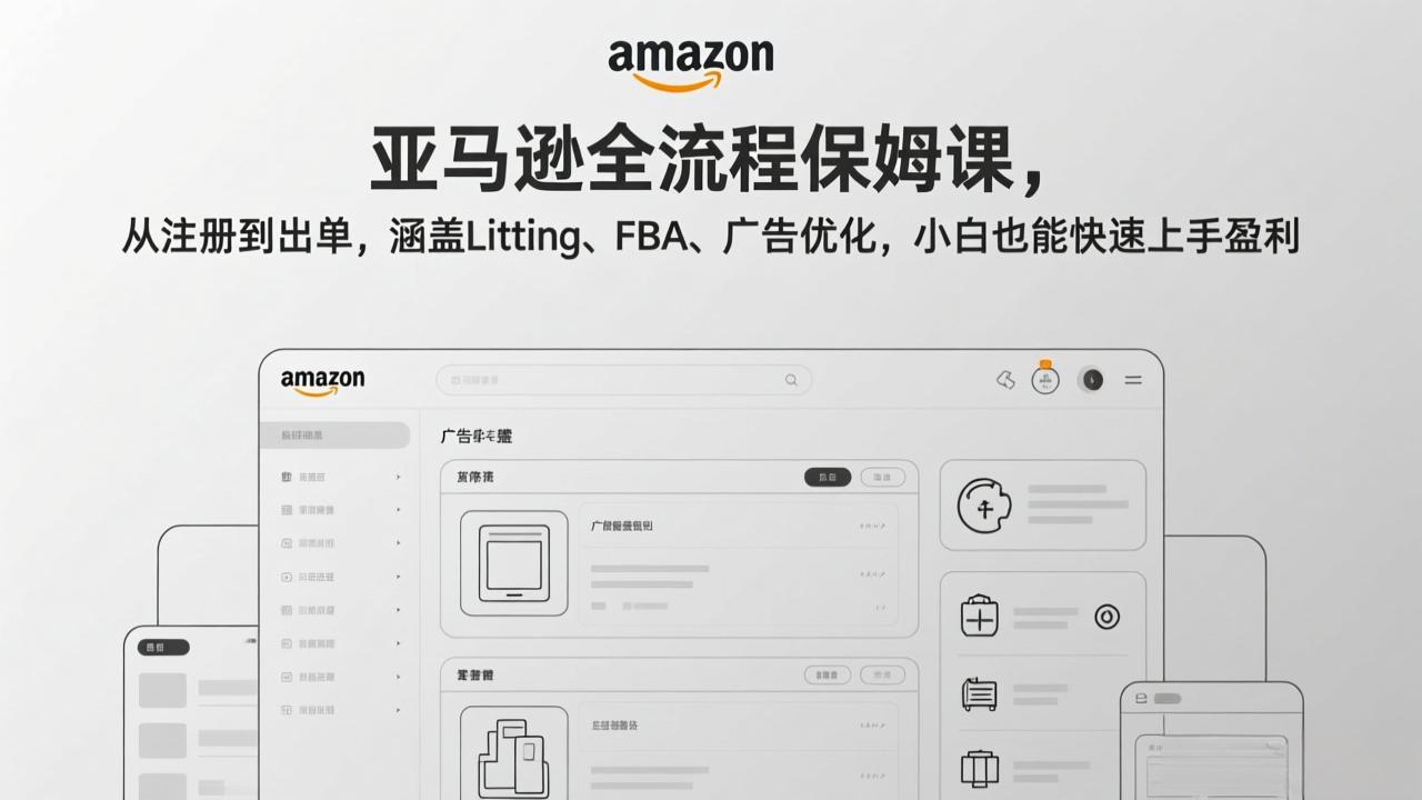 亚马逊全流程保姆课，从注册到出单，涵盖Listing、FBA、广告优化，小白也能快速上手盈利-识享社