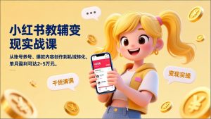 小红书教辅变现实战课，从账号养号、爆款内容创作到私域转化，单月盈利可达2-5万元-识享社