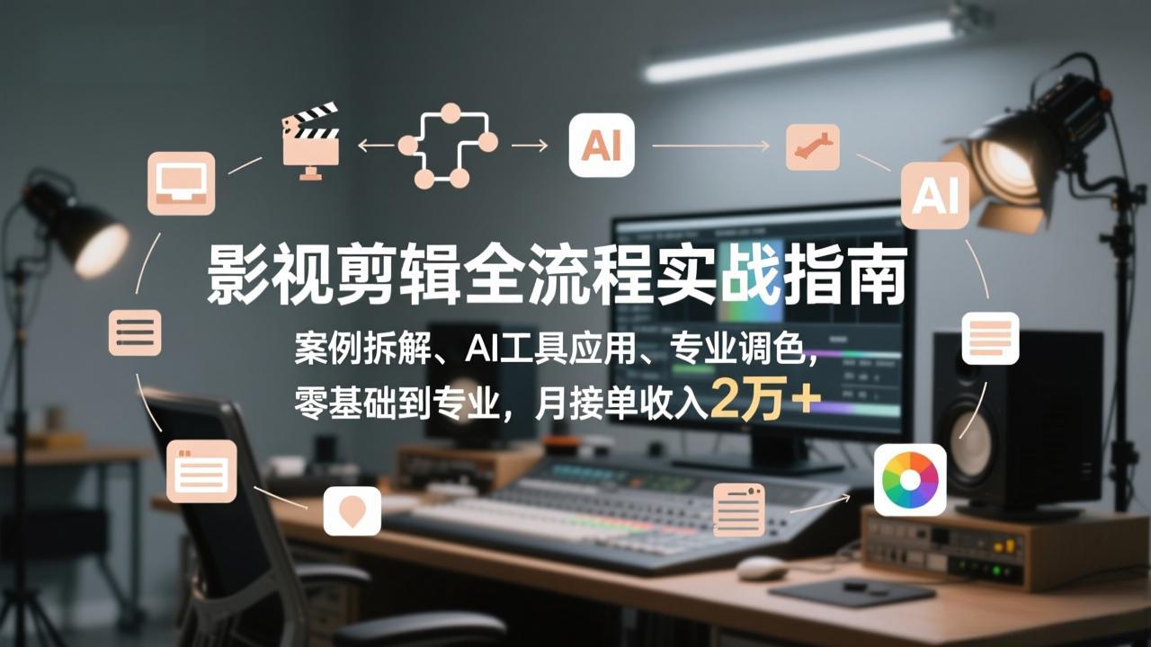 影视剪辑全流程实战指南,案例拆解、AI工具应用、专业调色,零基础到专业,月接单收入2万+-识享社