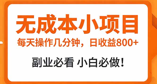 无成本小项目 每天操作几分钟，真实日收益800+ 副业必看 小白必做！-识享社