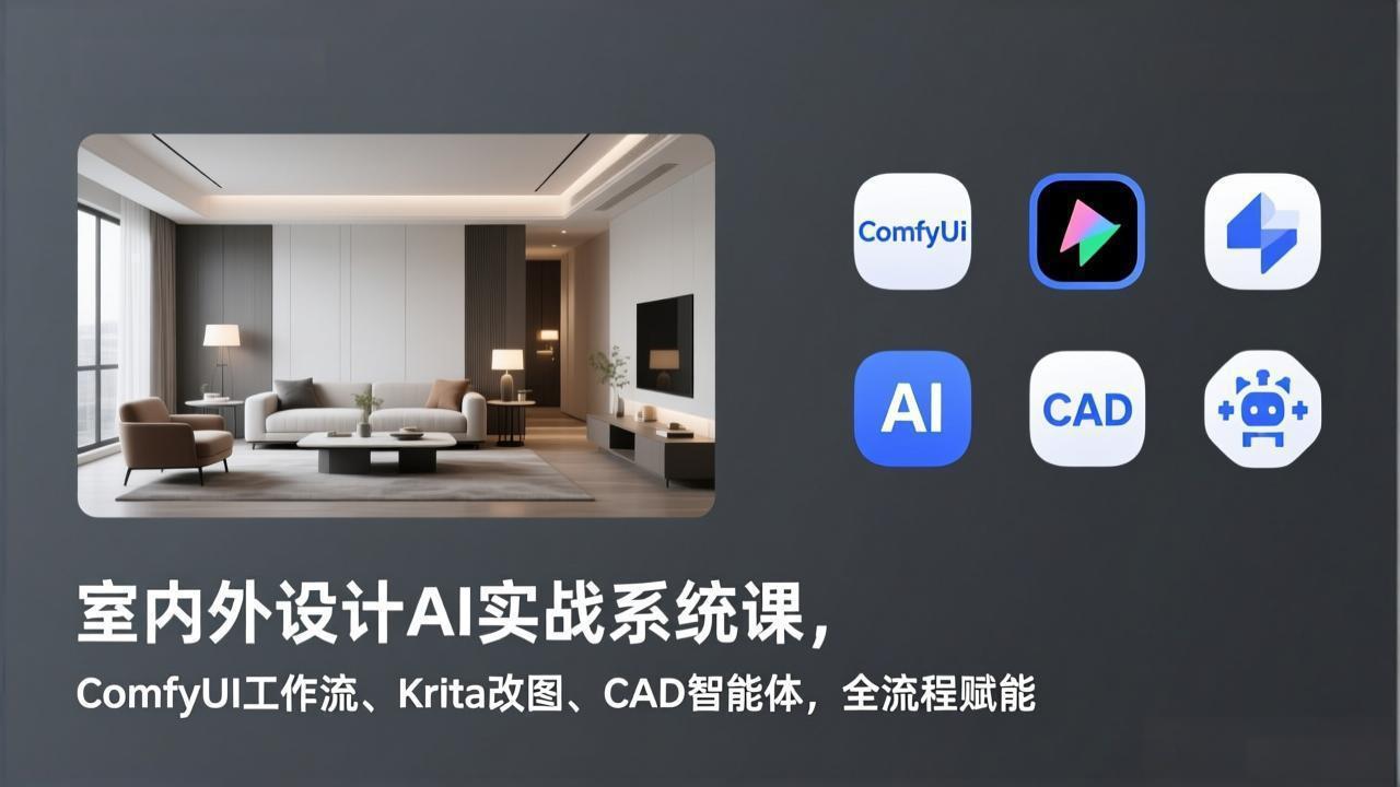 室内外设计AI实战系统课,ComfyUI工作流、Krita改图、CAD智能体,全流程赋能-识享社