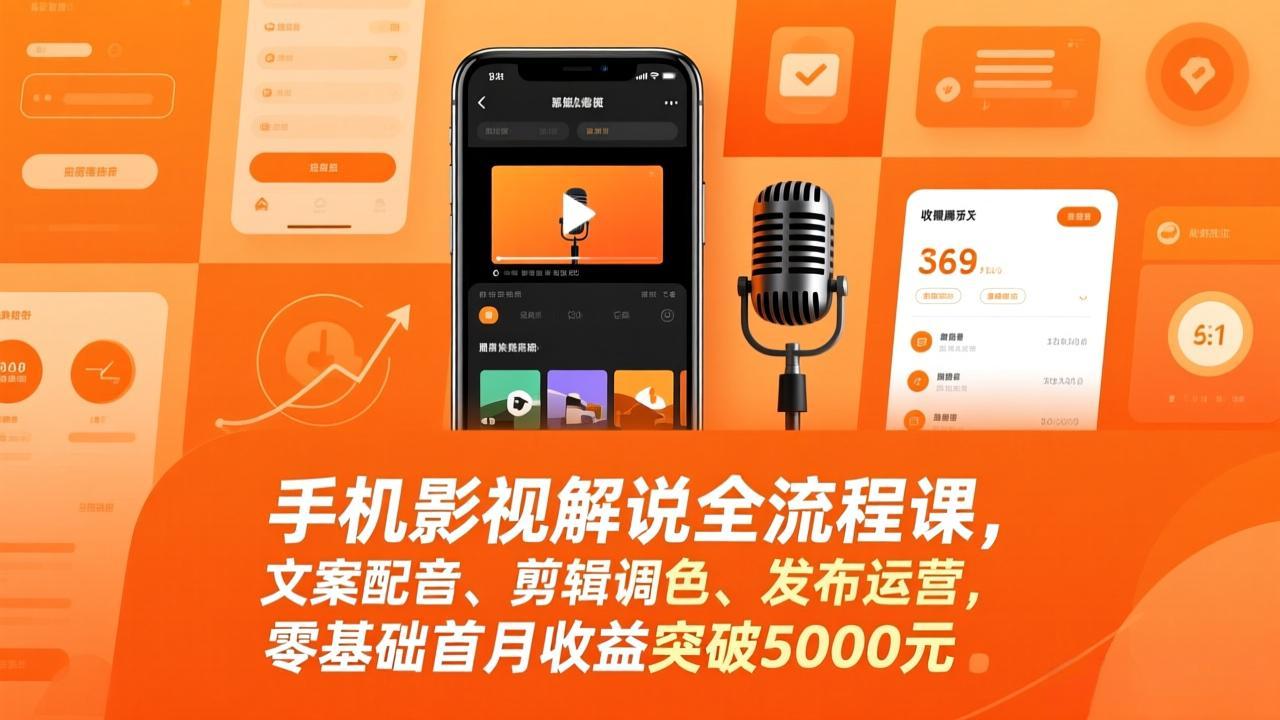 手机影视解说全流程课,文案配音、剪辑调色、发布运营,零基础首月收益突破5000元-识享社