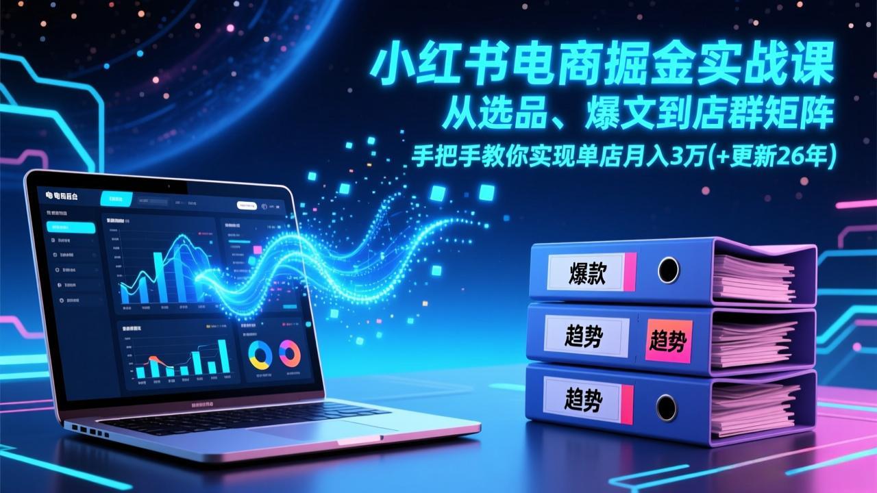 小红书电商掘金实战课,从选品、爆文到店群矩阵,手把手教你实现单店月入3万+(更新26年-识享社