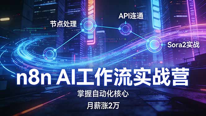n8n AI工作流实战营,节点处理+API连通+Sora2实战,掌握自动化核心月薪涨2万-识享社