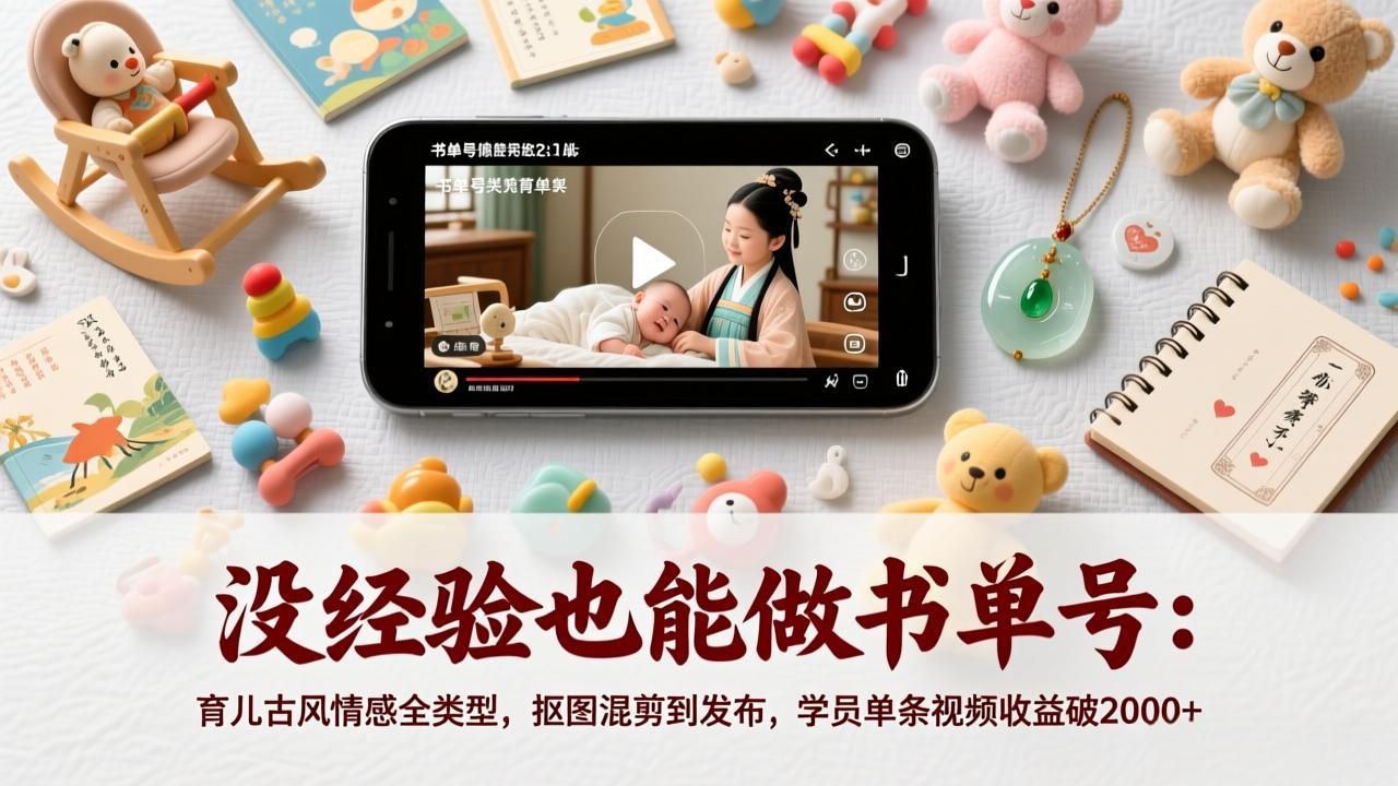 没经验也能做书单号:育儿古风情感全类型,抠图混剪到发布,学员单条视频收益破2000+-识享社