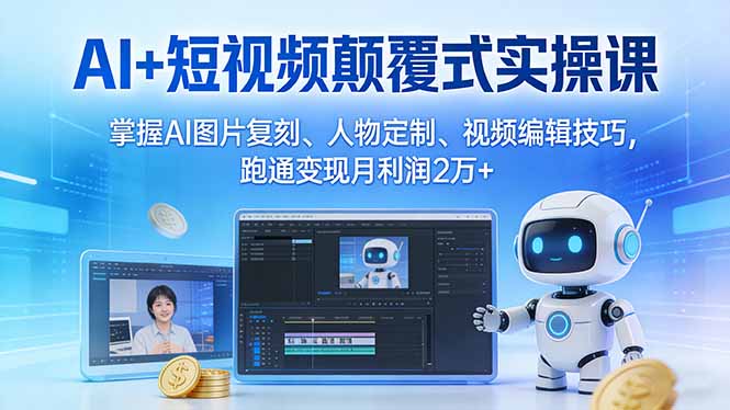AI+短视频颠覆式实操课：掌握AI图片复刻、人物定制、视频编辑技巧，跑通变现月利润2万+-识享社