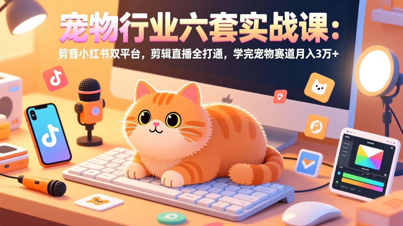 宠物行业六套实战课:抖音小红书双平台,剪辑直播全打通,学完宠物赛道月入3万+-识享社