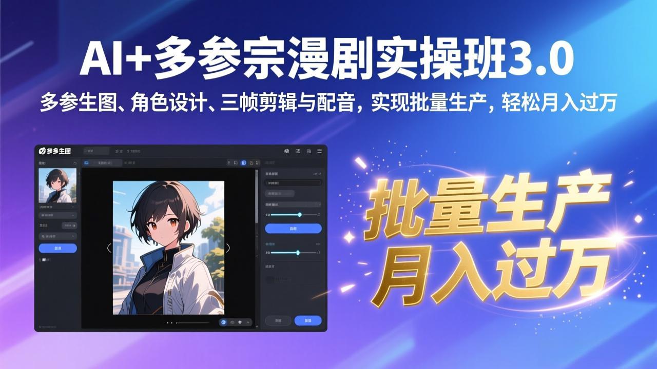 AI+多参宗漫剧实操班3.0:多参生图、角色设计、三帧剪辑与配音,实现批量生产,轻松月入过万-识享社