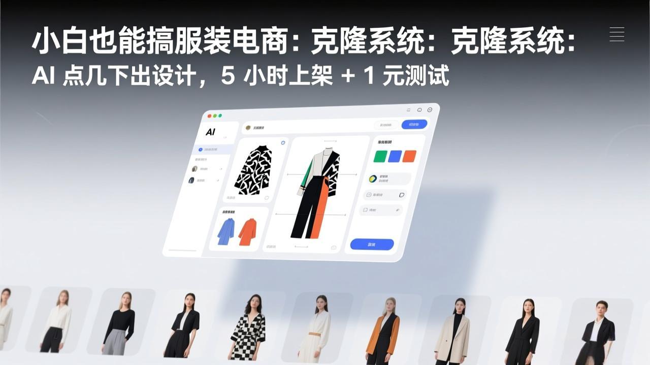 小白也能搞服装电商:克隆系统:AI 点几下出设计,5 小时上架 + 1 元测试-识享社
