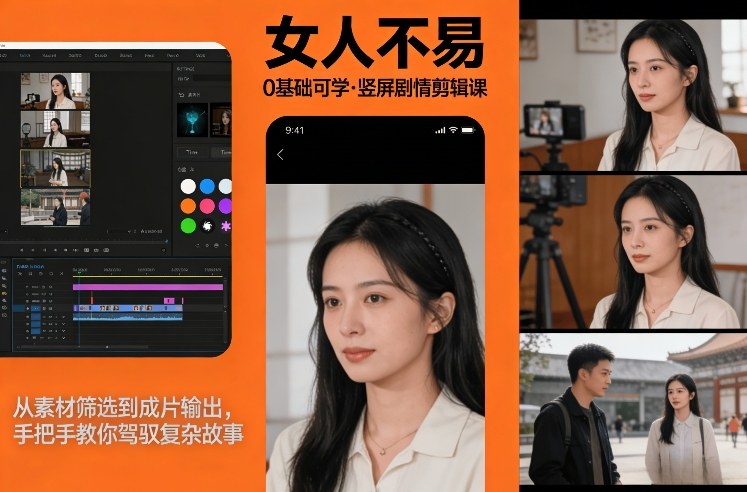 0基础可学!《女人不易》竖屏剧情剪辑课,从素材筛选到成片输出,手把手教你驾驭复杂故事-识享社