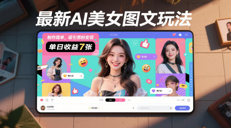 最新AI美女图文玩法,制作简单,吸引男粉变现,单天收益7张-识享社