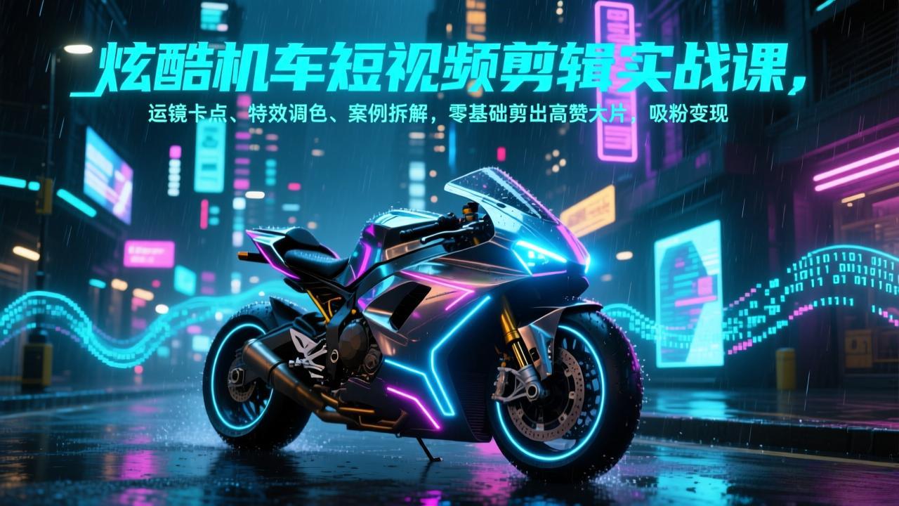 炫酷机车短视频剪辑实战课，运镜卡点、特效调色、案例拆解，零基础剪出高赞大片，吸粉变现-识享社