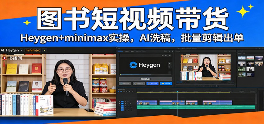 图片[1]-图书短视频带货：Heygen+minimax实操，AI洗稿 ，批量剪辑出单-识享社