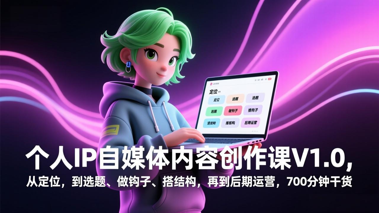 个人IP自媒体内容创作课V1.0，从定位，到选题、做钩子、搭结构，再到后期运营，700分钟干货-识享社