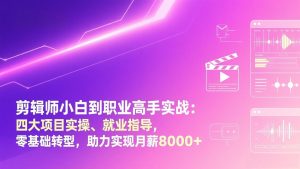 剪辑师小白到职业高手实战：四大项目实操、就业指导，零基础转型，助力实现月薪8000+-识享社