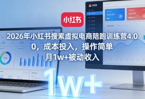 2026年小红书搜索虚拟电商陪跑训练营4.0，0成本投入，操作简单，月1w+被动收入-识享社