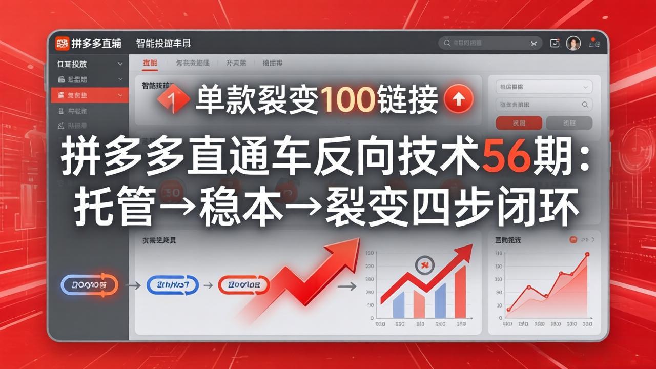 拼多多直通车反向技术56期：托管→稳本→裂变四步闭环，单款裂变100链接抢占核心流量-识享社