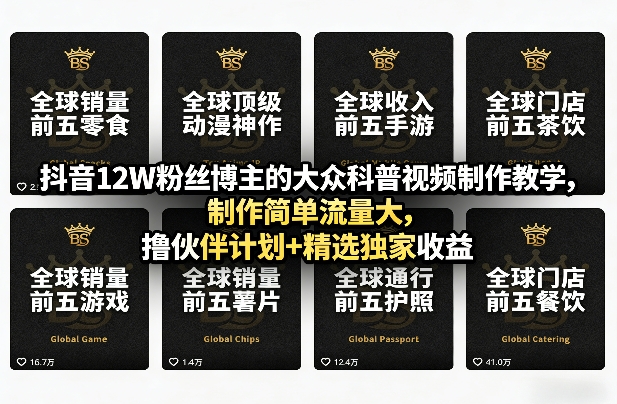 抖音12W粉丝博主的大众科普视频制作教学,制作简单流量大,撸伙伴计划+精选独家收益-识享社