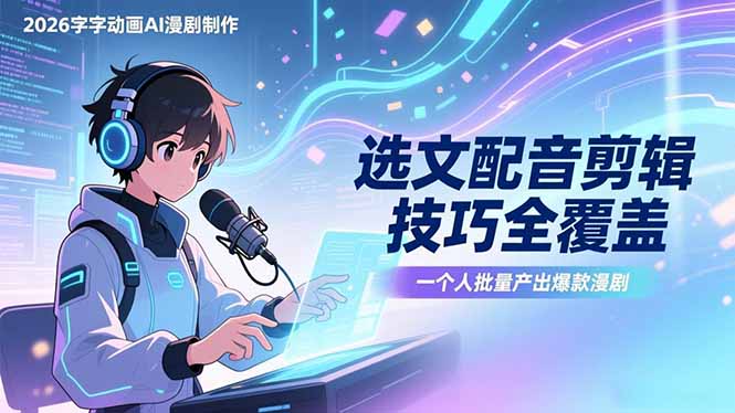 2026字字动画AI漫剧制作-1期,选文配音剪辑技巧全覆盖,一个人就能批量产出爆款漫剧-识享社