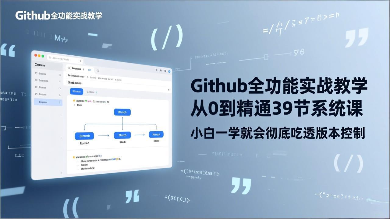 GitHub-全功能实战教学，从0到精通39节系统课，小白一学就会彻底吃透版本控制-识享社